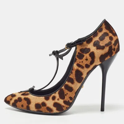 Pre-owned Gucci Brown/beige Leopard Print Calf Hair Beverly Pumps Size 40