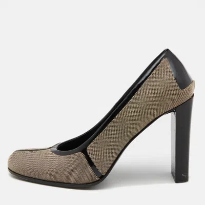 Pre-owned Gucci Brown/black Canvas And Patent Leather Court Saith Square Toe Pumps Size 36