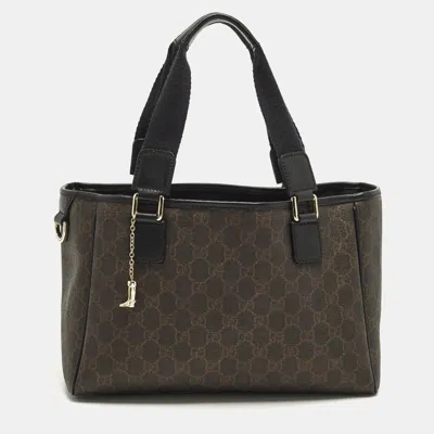 Pre-owned Gucci Brown/black Gg Supreme Canvas And Leather Tote