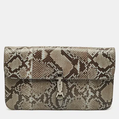 Pre-owned Gucci Brown/blue Python Soft Jackie Clutch