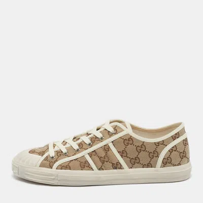 Pre-owned Gucci Brown/cream Canvas And Leather Chunky B Low Top Sneakers Size 43