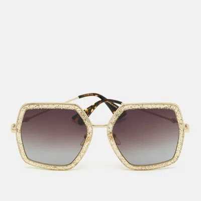 Pre-owned Gucci Brown/gold Gradient Gg0106s Glitter Geometric Sunglasses