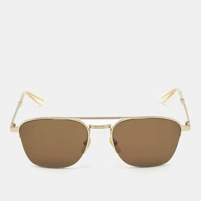 Pre-owned Gucci Brown/gold Tone Gg0985s Aviator Sunglasses