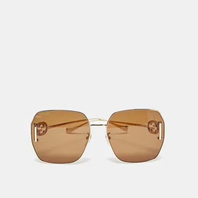 Pre-owned Gucci Brown/gold Tone Gg1207sa Interlocking G Oversized Sunglasses