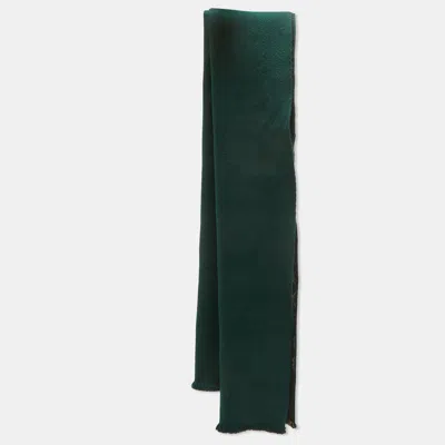 Pre-owned Gucci Brown/green Gg Simple Ripon Wool Scarf