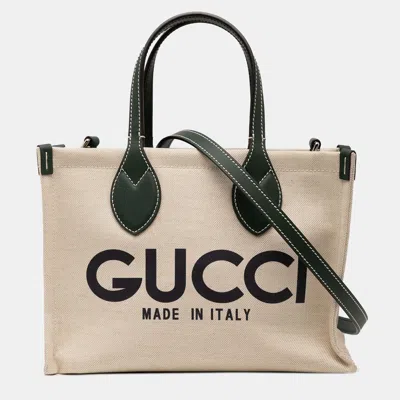 Pre-owned Gucci Brown/green Medium Canvas Logo Tote