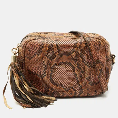 Pre-owned Gucci Brown/orange Python Small Soho Disco Crossbody Bag