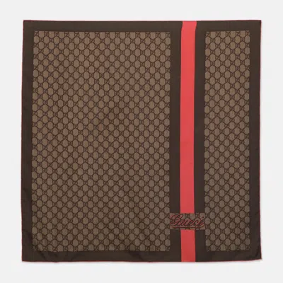 Pre-owned Gucci Brown/pink Gg Print Silk Vintage Web Scarf