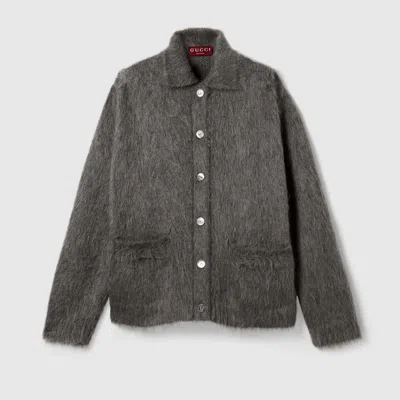 Gucci Brushed Extra Fine Mohair Cardigan In Gray