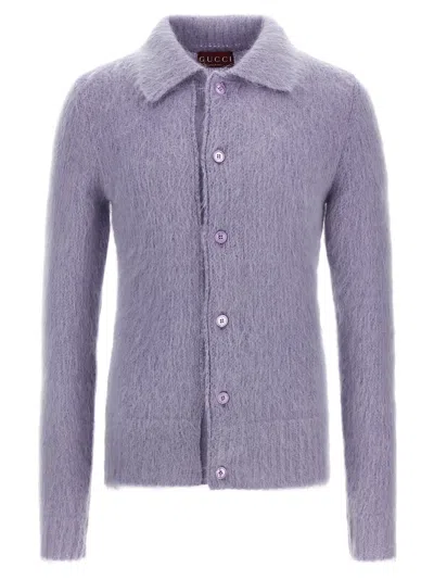 Gucci Brushed Mohair Blend Cardigan In Lavender