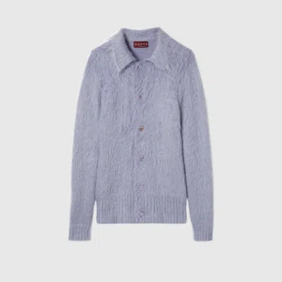 Gucci Brushed Wool Mohair Cardigan In Blue