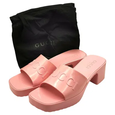 Pre-owned Gucci Bubblegum Pink Rubber Heeled Sliders, Platform Sandals
