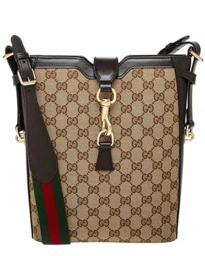 Gucci Bucket Medium Canvas & Leather Shoulder Bag In White