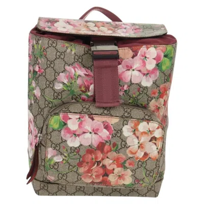 Pre-owned Gucci Buckle Backpack Blooms Print Gg Coated Canvas Beige Canvas Backpack Bag () In Sand