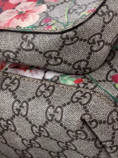 Pre-owned Gucci Buckle Blooms Print Gg Coated Canvas Small Backpack In Brown