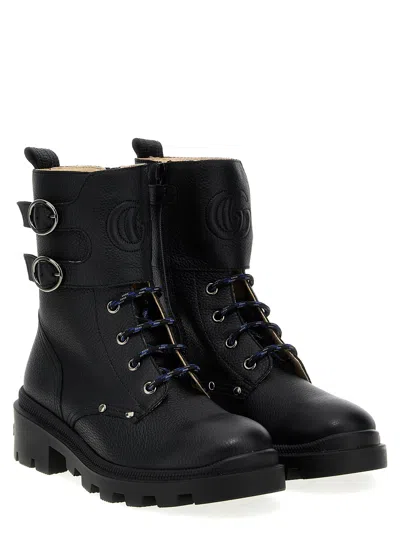 Gucci Kids' Buckle Combat Boots In Black