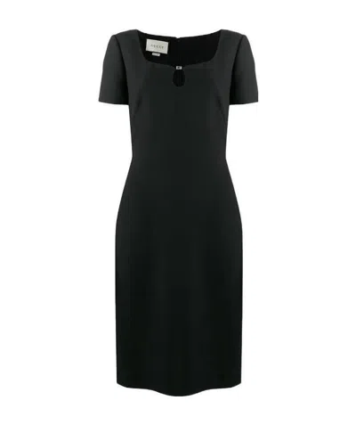 Gucci Buckle-detailed Sweetheart Neck Dress In Black