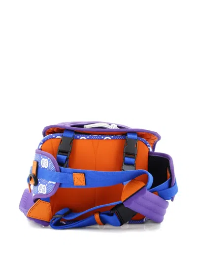 Pre-owned Gucci Buckle Flap Chest Strap Gg Fabric With Rubber Backpack In Purple