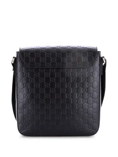 Pre-owned Gucci Buckle Flap Messenger Bag Ssima Leather Small Crossbody Bag In Black
