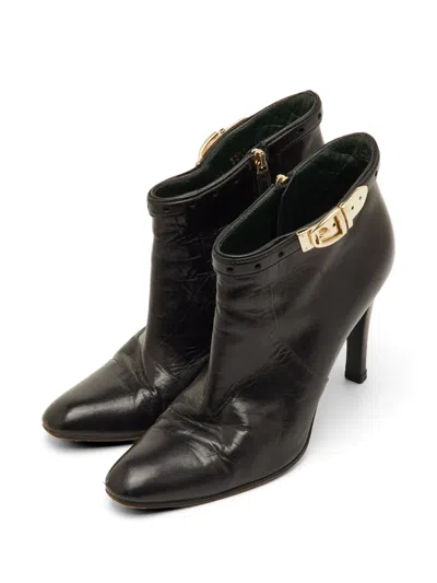 Pre-owned Gucci Buckle Leather Ankle Boots In Black