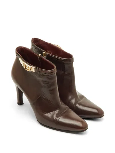 Pre-owned Gucci Buckle Leather Ankle Boots In Brown