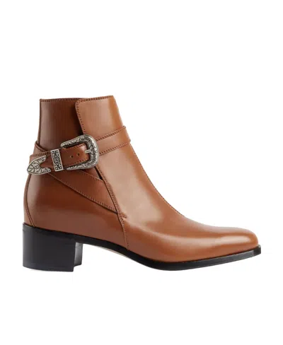 Gucci Buckled Ankle Boots In Brown