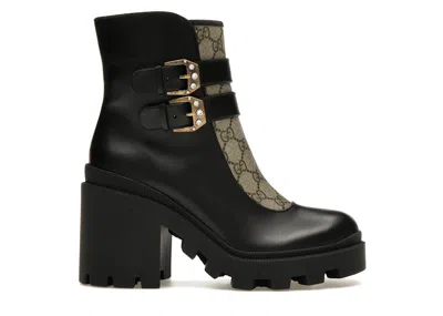 Pre-owned Gucci Buckles Ankle Boots (women's) Sneakers In Black/beige
