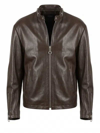 Gucci Bull Leather Jacket In Brown