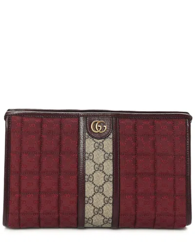 Gucci Burgundy Beige Ebony Calfskin Leather Quilted Mini Gg Pouch (authentic  Pre-loved)