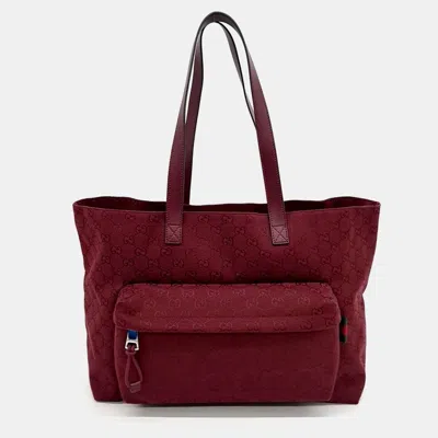 Pre-owned Gucci Burgundy Canvas Gg Canvas Maxi Tote Bag