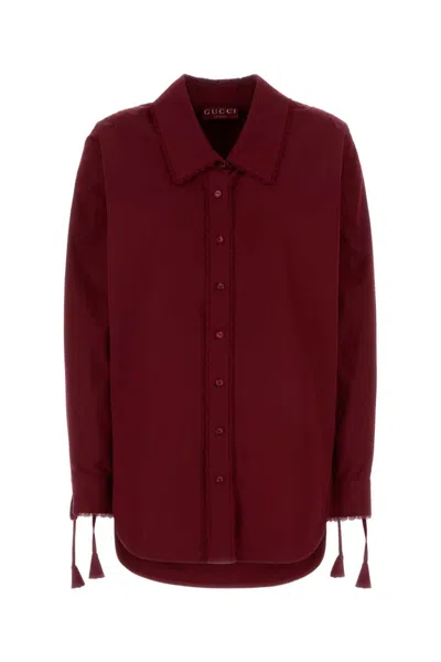 GUCCI BURGUNDY COTTON POPLIN SHIRT WITH TIE