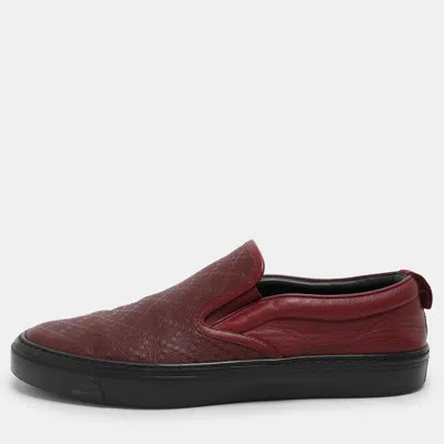 Pre-owned Gucci Burgundy Diamante Leather Slip On Sneakers 41.5