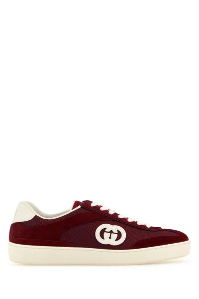 Gucci Burgundy Fabric And Suede Sneakers