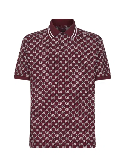 Gucci Men Burgundy Gg Jacquard Cotton Pique Polo Shirt