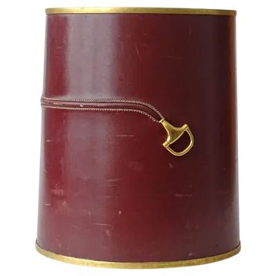 Pre-owned Gucci Burgundy Leather And Brass Horsebit Wastepaper Basket, Italy 1950s In Red