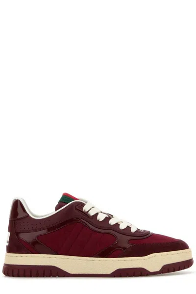 Gucci Burgundy Leather And Gg Supreme Fabric Re-web Sneakers