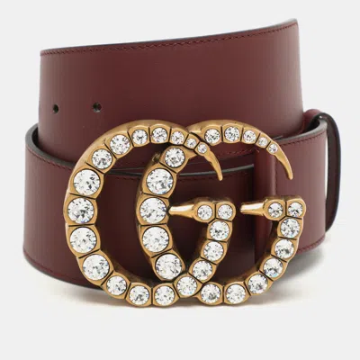 Pre-owned Gucci Burgundy Leather Gg Crystals Wide Belt 75cm