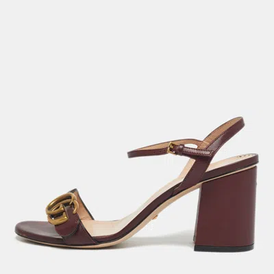 Pre-owned Gucci Burgundy Leather Gg Marmont Ankle Strap Sandals Size 38