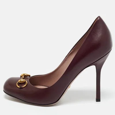 Pre-owned Gucci Burgundy Leather Horsebit Pumps Size 40