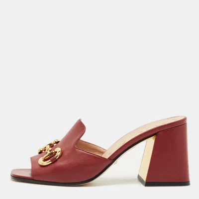 Pre-owned Gucci Burgundy Leather Horsebit Slide Sandals Size 38