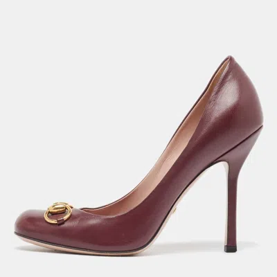 Pre-owned Gucci Burgundy Leather Jolene Horsebit Pumps Size 37