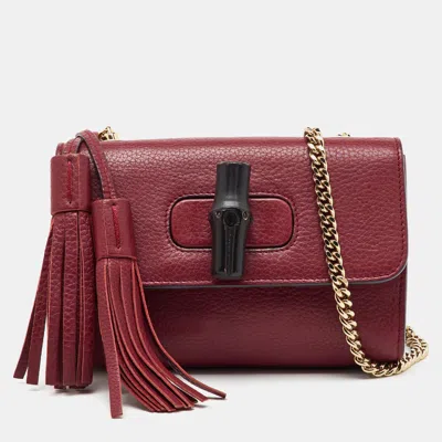 Pre-owned Gucci Burgundy Leather Miss Bamboo Tassel Shoulder Bag