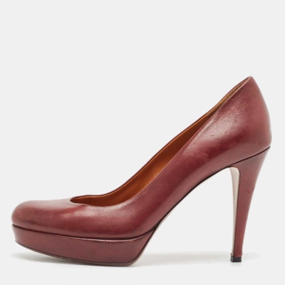 Pre-owned Gucci Burgundy Leather Round Toe Platform Pumps Size 39