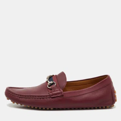 Pre-owned Gucci Burgundy Leather Web Horsebit Slip On Loafers Size 41
