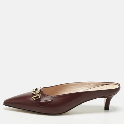 Pre-owned Gucci Burgundy Leather Zumi Mules Size 38.5