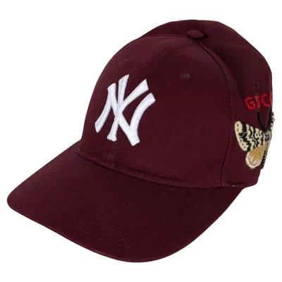 Pre-owned Gucci Burgundy Mlb Ny Yankee Embroidered Baseball Cap Hat M In Red