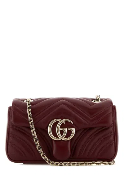 Gucci Burgundy Nappa Leather Small Gg Marmont Shoulder Bag Rossoancora Borse A Tracolla