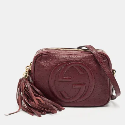 Pre-owned Gucci Burgundy Ostrich Leather Soho Disco Camera Crossbody Bag