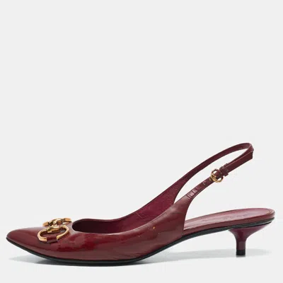Pre-owned Gucci Burgundy Patent Leather Horsebit Slingback Pumps Size 40.5