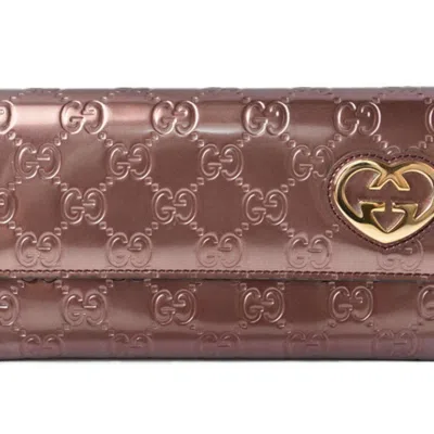 Pre-owned Gucci Burgundy Patent Leather Long Wallet (bi-fold) ()